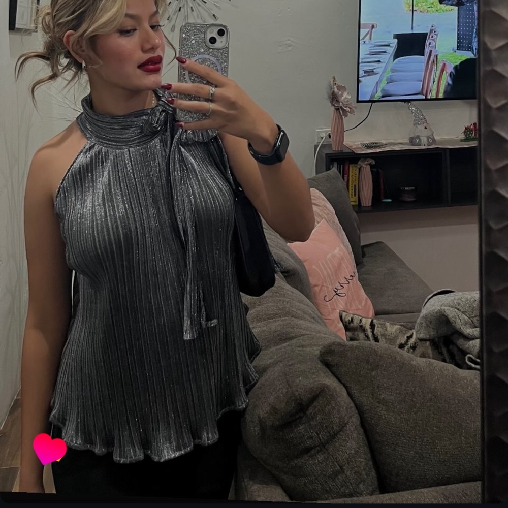 Silver Metallic Halter Top